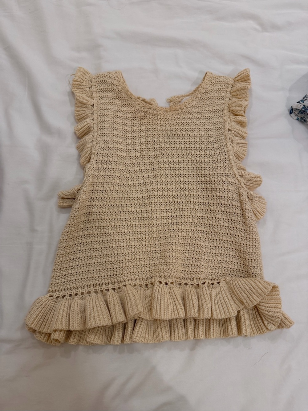 Girls Cream Ruffle Knit Tope